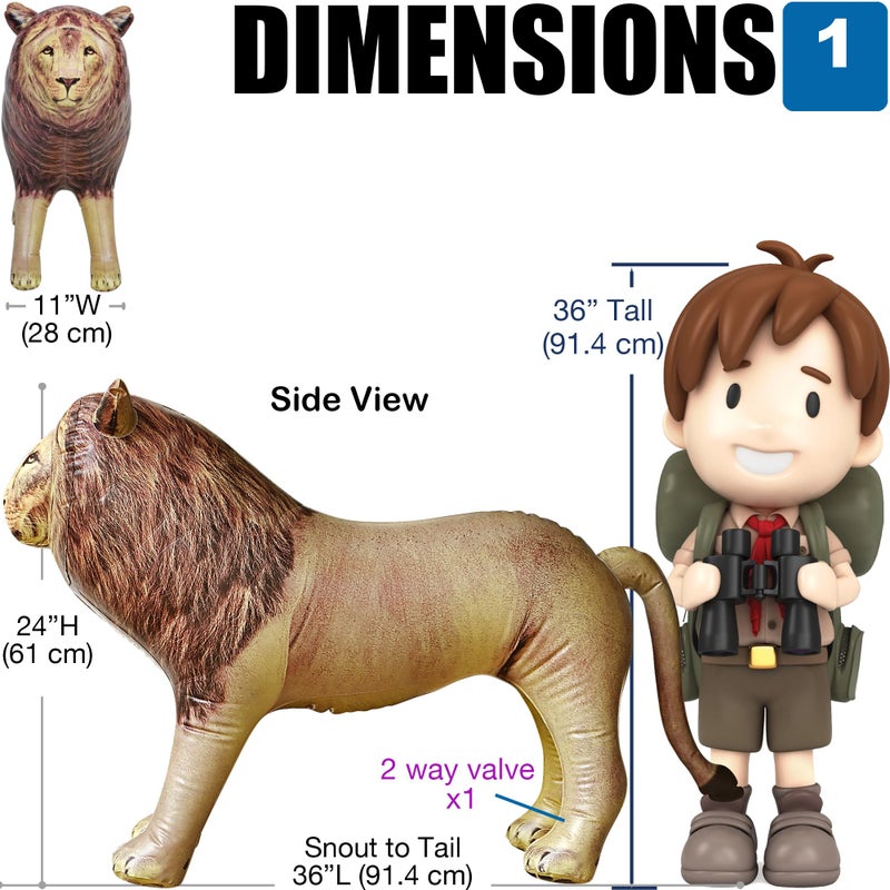 Jet Creations Inflatable Male Lion with Mane Stuffed Animal, Standing â€“ Ideal for Safari or Wildlife Theme Parties, Favors, and Decorations, Size 36 inch Long, an-Lion, Tan - Image 4